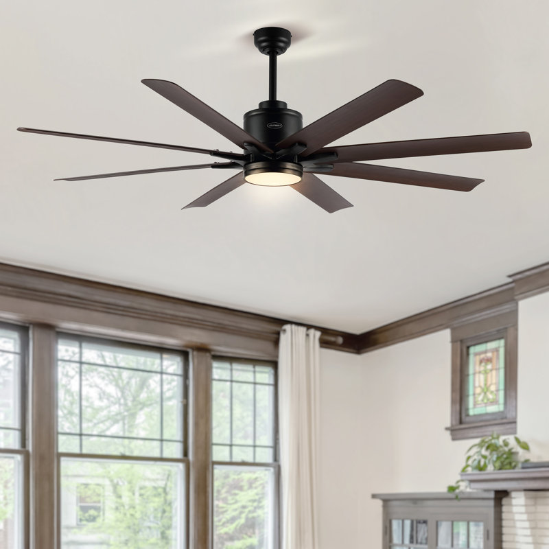 66'' Ceiling Fan with LED Lights, Black with Neutral Brown Wood Blades