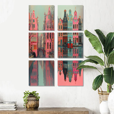 Amsterdam Pink Grey  Canal Photo - Amsterdam Wall Art Prints Set Of 6
