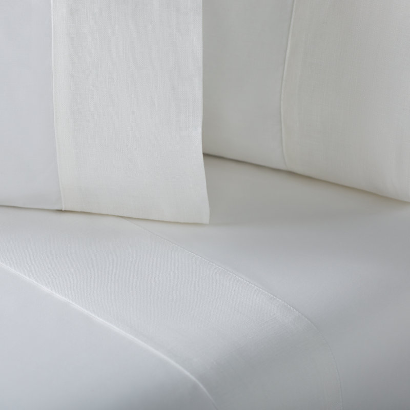  Mandalay Linen Cuff Percale Pillowcases, White, King