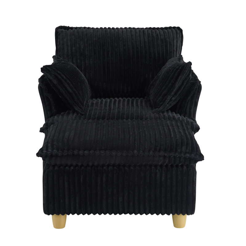 Single Seat Corduroy Sofa With Foot Cushions And Throw Pillows, Suitable For Balcony, Living Room Or Study, Black