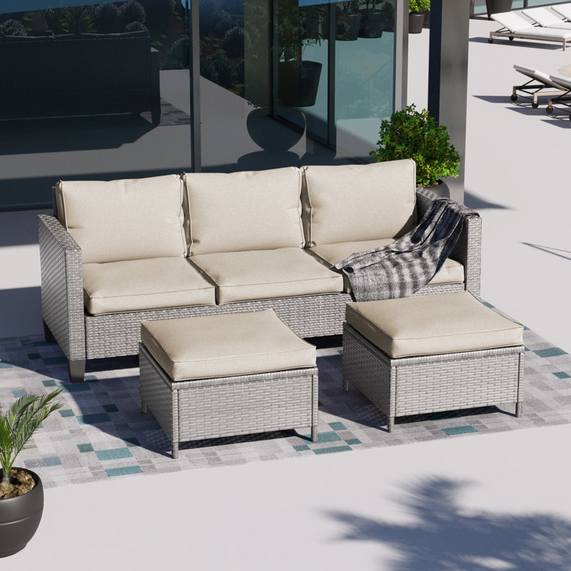 Ensemble de conversation d'extérieur pour 5 personnes avec coussins Adey, Beige, Gris