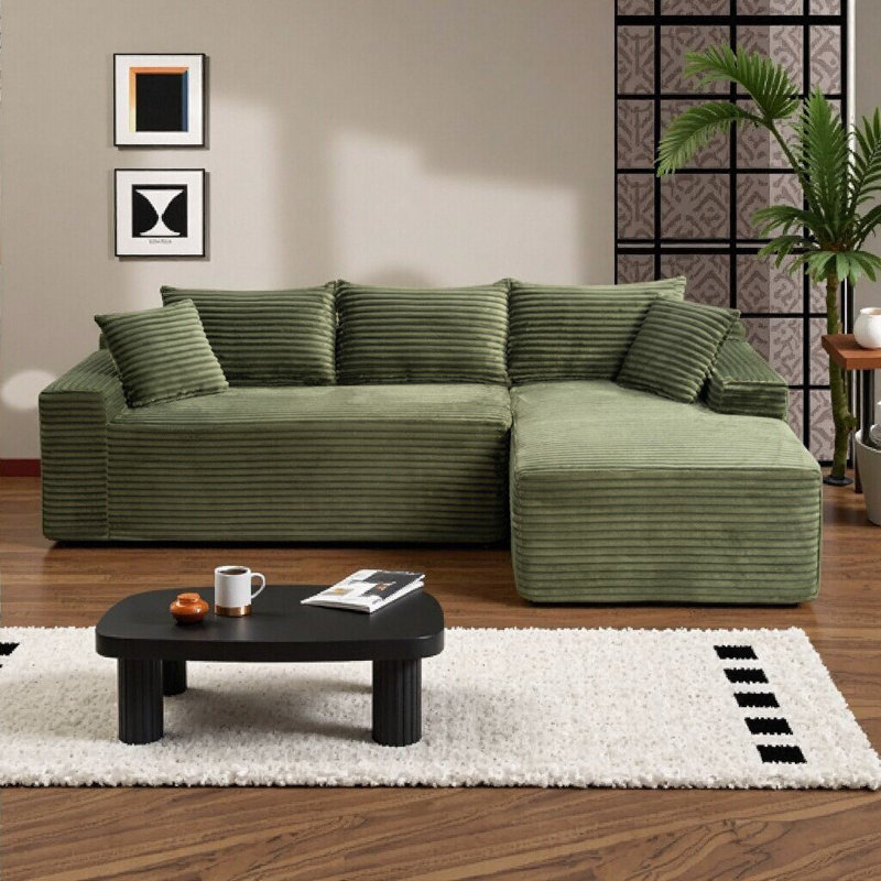Canapé modulaire moderne avec méridienne en L, siège profond pour le salon, aucun assemblage requis, Vert, 4