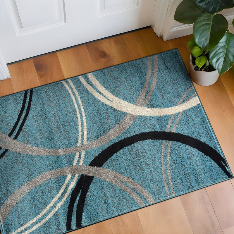 Tapis bleu / gris / noir à motif abstrait Tolchester, Rectangle 2 pi 7 po x 4 pi