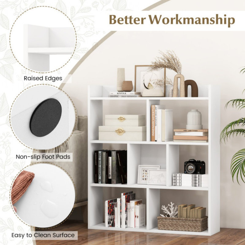 Costway 1 Pcs 7-cube Bookcase Open Storage Shelf With Anti-tipping Kits For Living Room, White