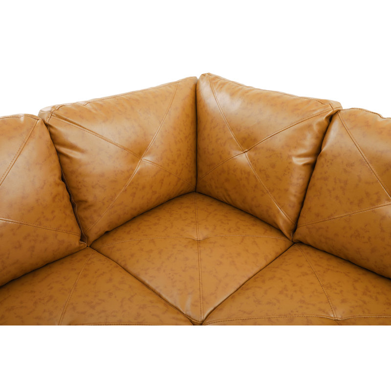 Swarey Faux Leather L-Shaped Sectional, Ginger Brown Faux Leather, Right Hand Facing