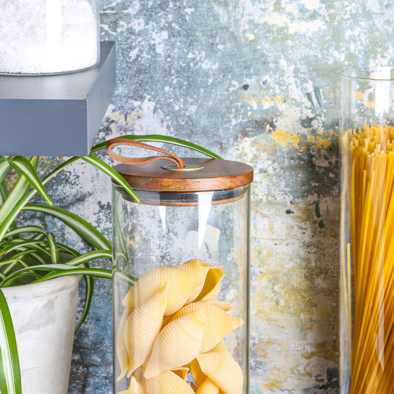 Argon Tableware - Glass Storage Jar with Wooden Lid - Leather Loop