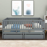 Joshau Wood Daybed with Fence Guardrails and 2 Drawers