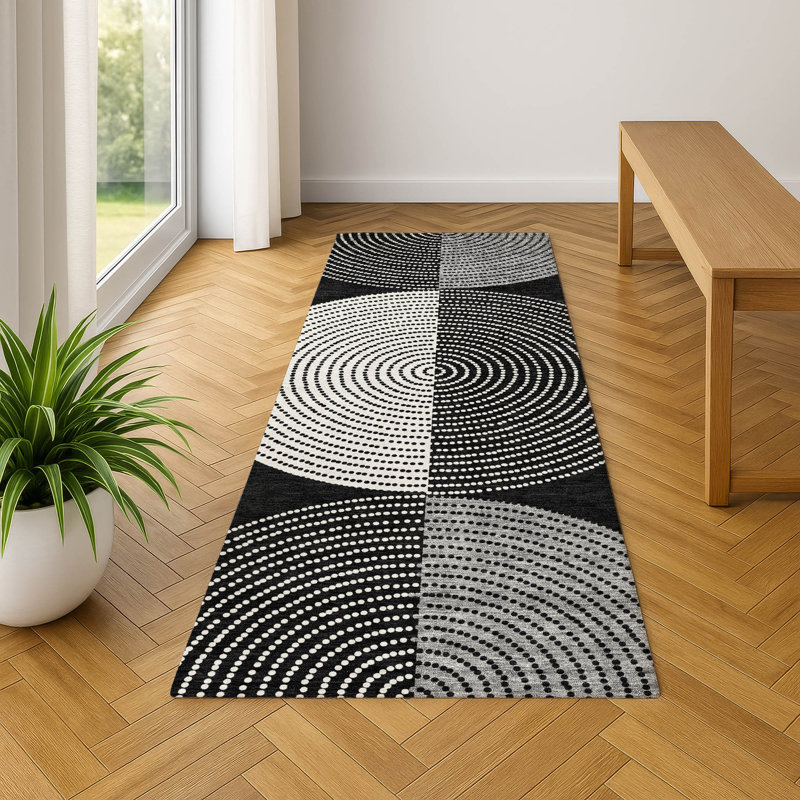 Premium Machine Washable Mayfield AMF2281 Geometric Rug, 2'3" x 7'6" Runner, Black