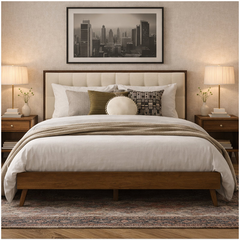 Structure de lit tapissier Lucritia, Beige, Grand