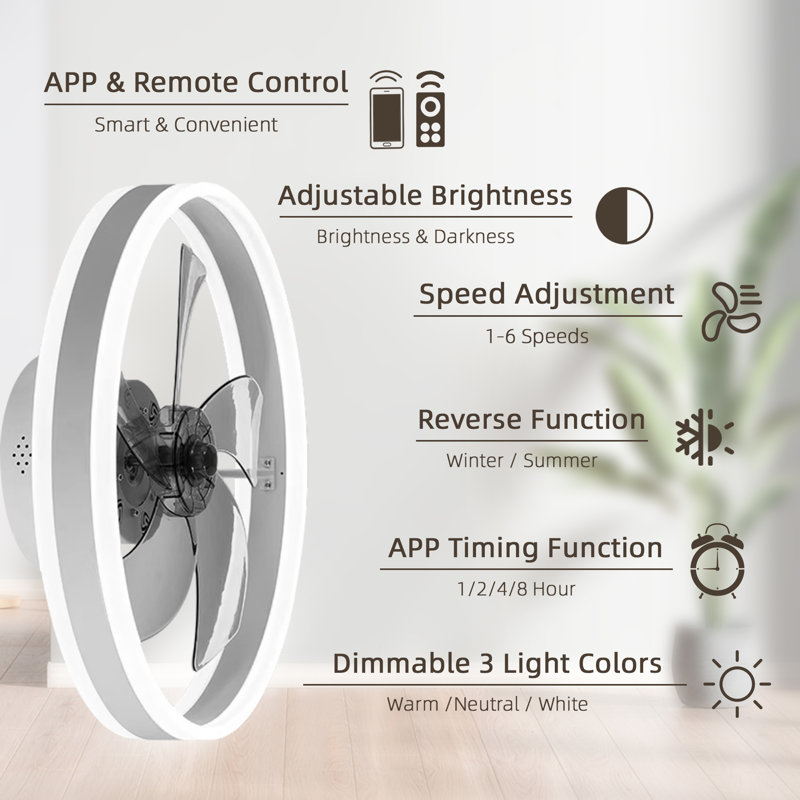 Ventilateur de plafond avec lumières DEL Lashowna, Blanc