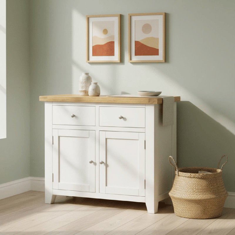 Cooksey Fully Assembled 2 Door 2 Drawer Sideboard Unit, White/Natural