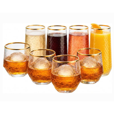 48 Pack Plastic Champagne Flutes Stemless 9oz & 12oz Gold Rim Ribbed Mimosa Glasses Mimosa Cups
