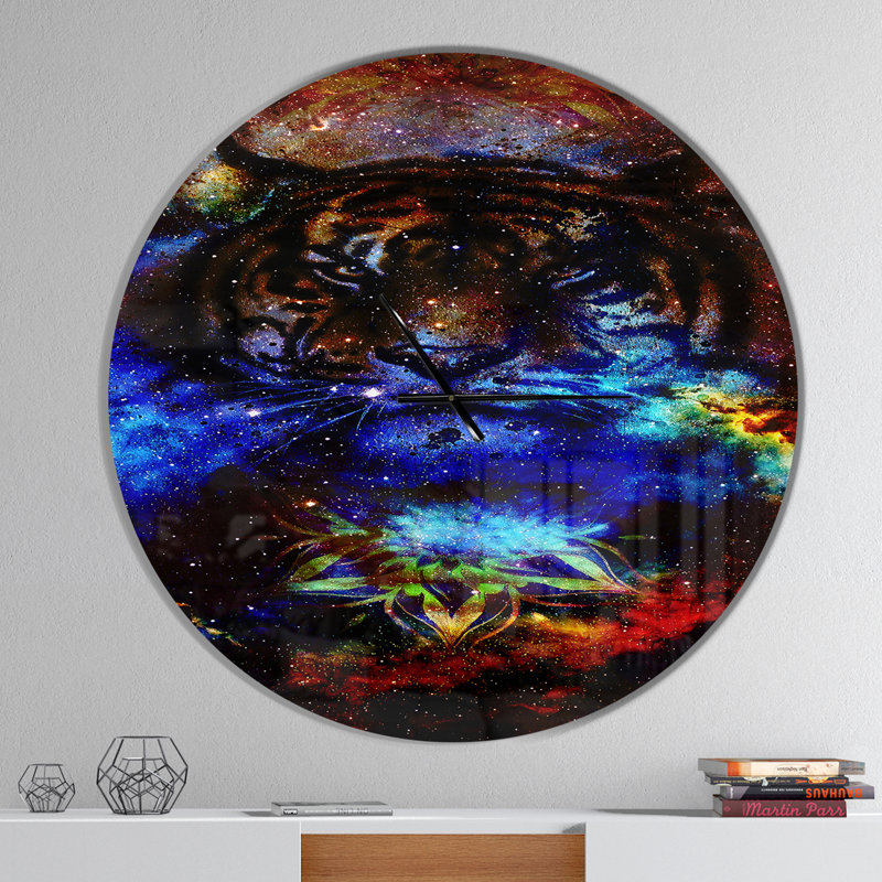 Collage de tigre coloré - horloge murale moderne, Surdimensionné