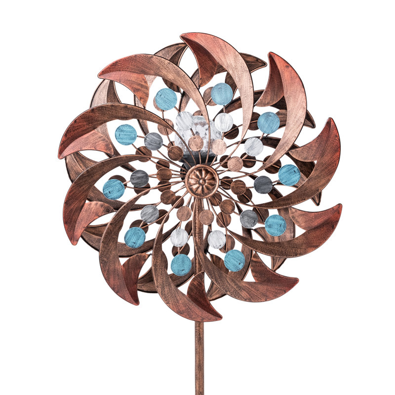 Satoria 18.31" W Metal Kinetic Wind Spinner with Solar-Powered LED Light