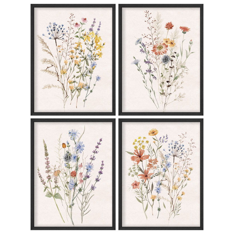 Fleurs sauvages, art moderne, impressions encadrées, affiches, petit art mural, Noir, H 10 po x l 8 po
