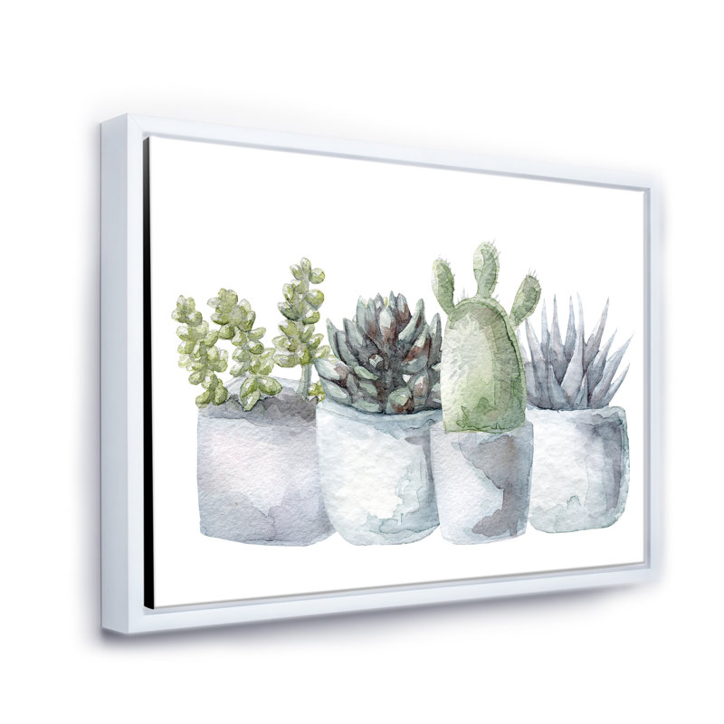 «Cactus and Succulent House Plants I», reproduction encadrée sur toile, H 12 po x l 20 po x p 1 po, Cadre blanc