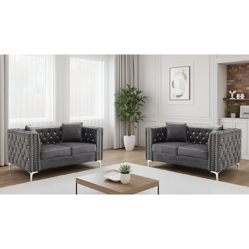 Ensemble de 2 causeuses en velours gris Lyon, Gris