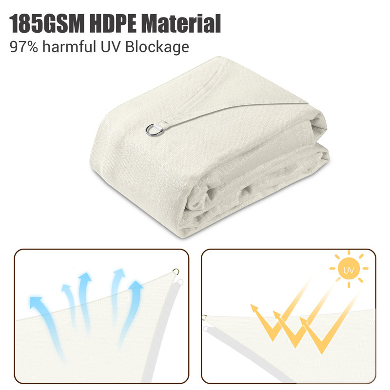 Off-White HDPE Rectangle Sun Shade Sail for Patio and Yard