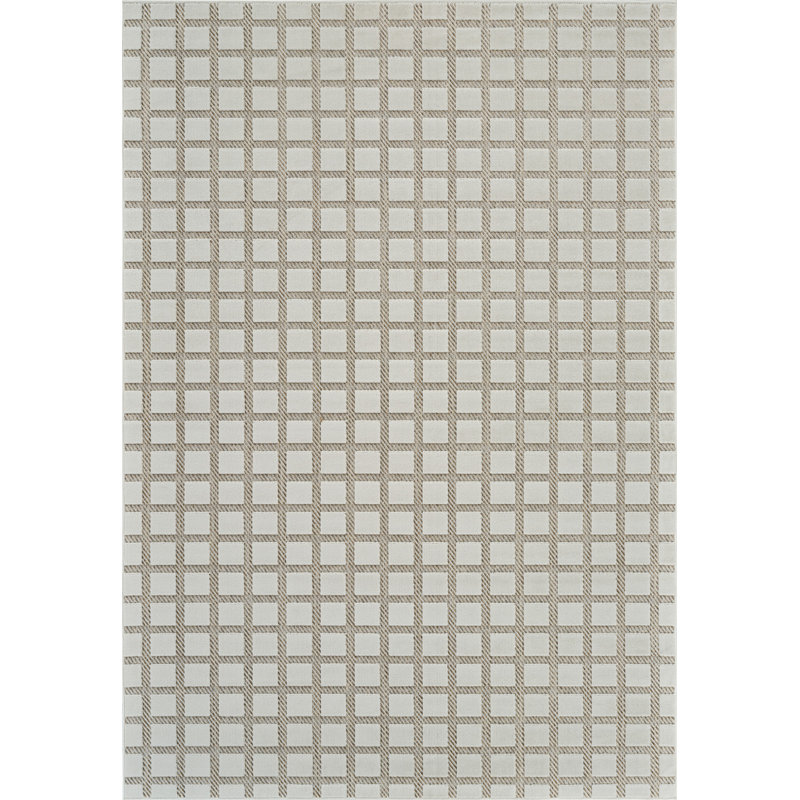 4' X 6' Cream and Beige Geometric Distressed Indoor Outdoor Area Rug