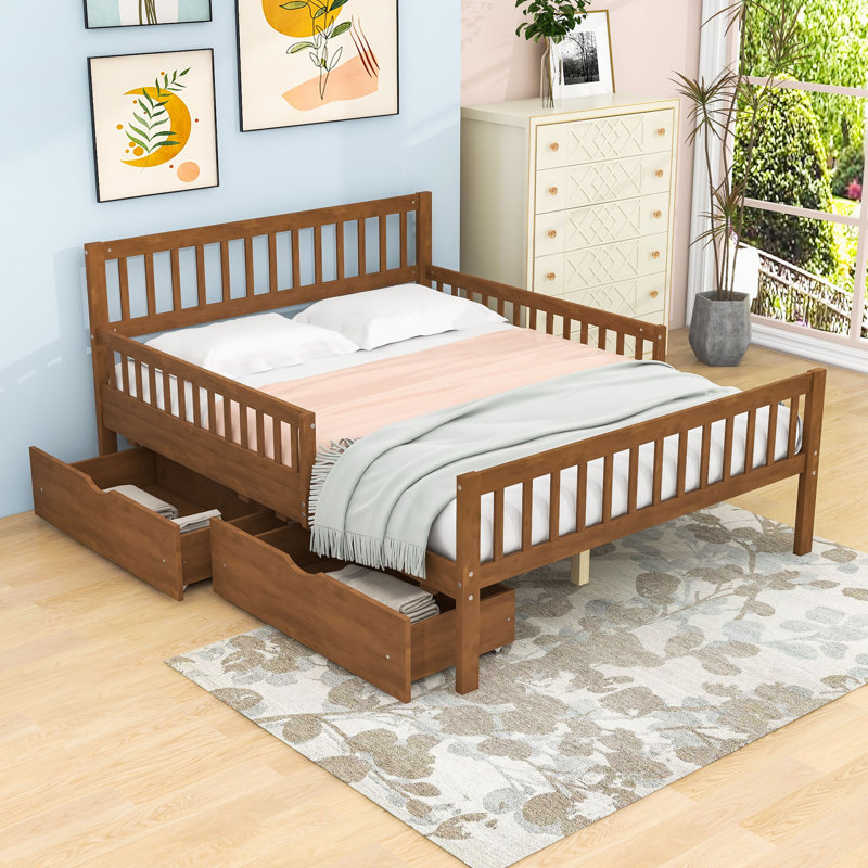 Lit plateforme en bois avec tiroirs de rangement et tête de lit, Double