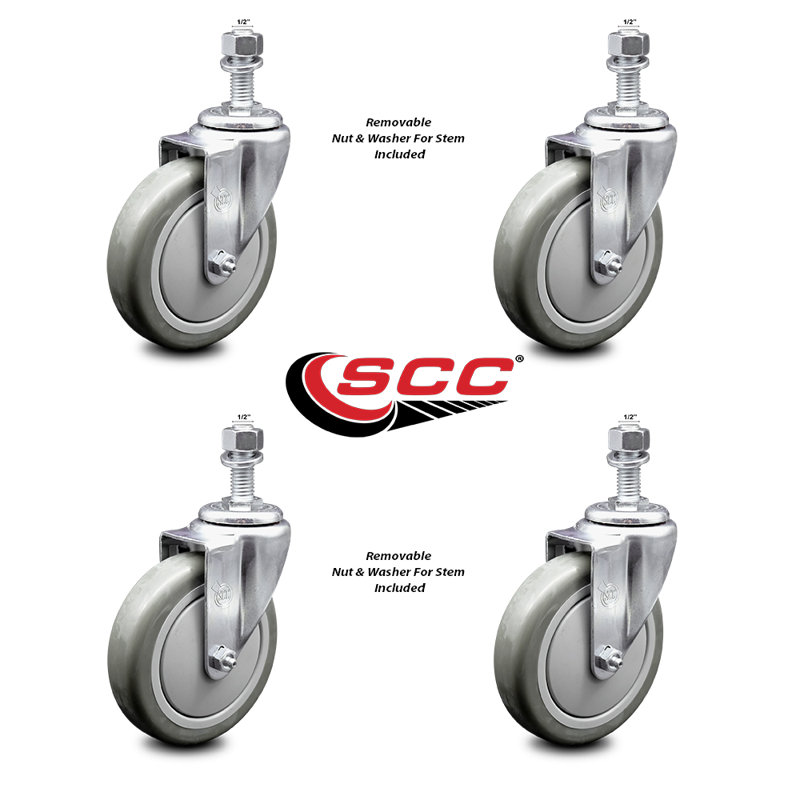 Polyurethane ½ Inch Threaded Stem Caster Set 2 Brakes SCC