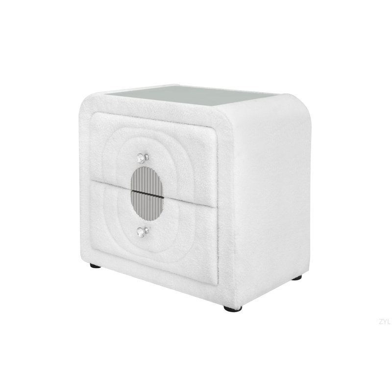 Table de chevet blanche en sherpa et chrome