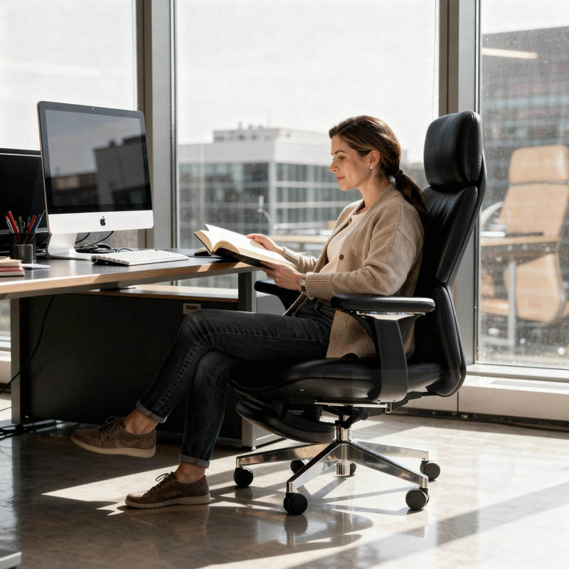 Chaise de bureau rotative réglable avec repose-pieds, Noir, Noir