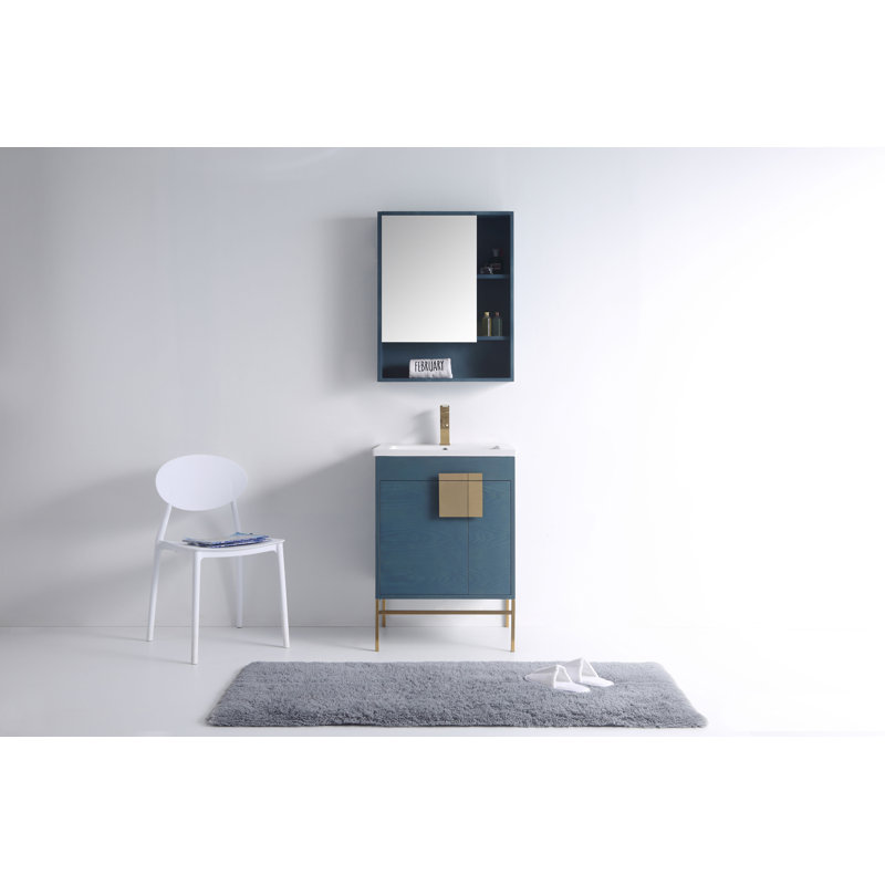 Ensemble de meuble-lavabo simple 24 po Maisie, Laiton satiné, Bleu français