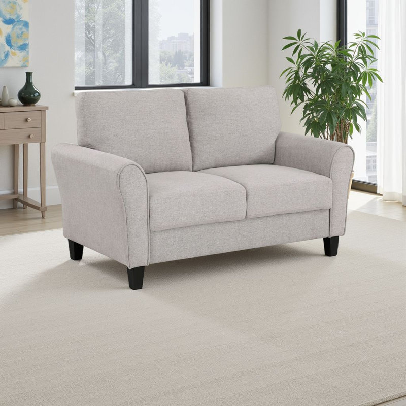 Causeuse Leroi, 58 po, tissu gris et accoudoirs évasés ronds