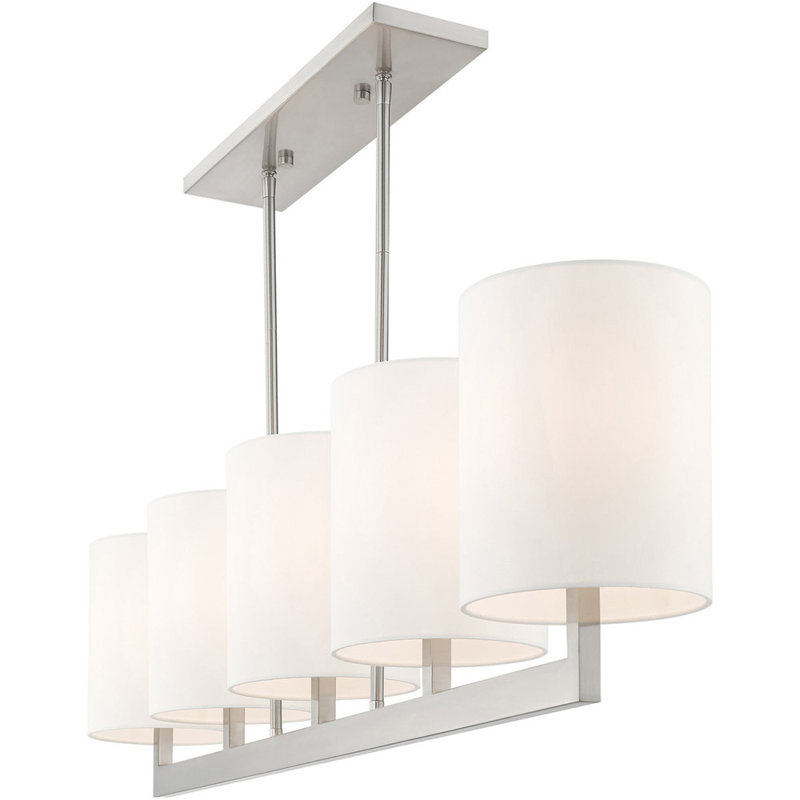 Brushed Nickel 5-Light Linear Chandelier with Fabric Shades