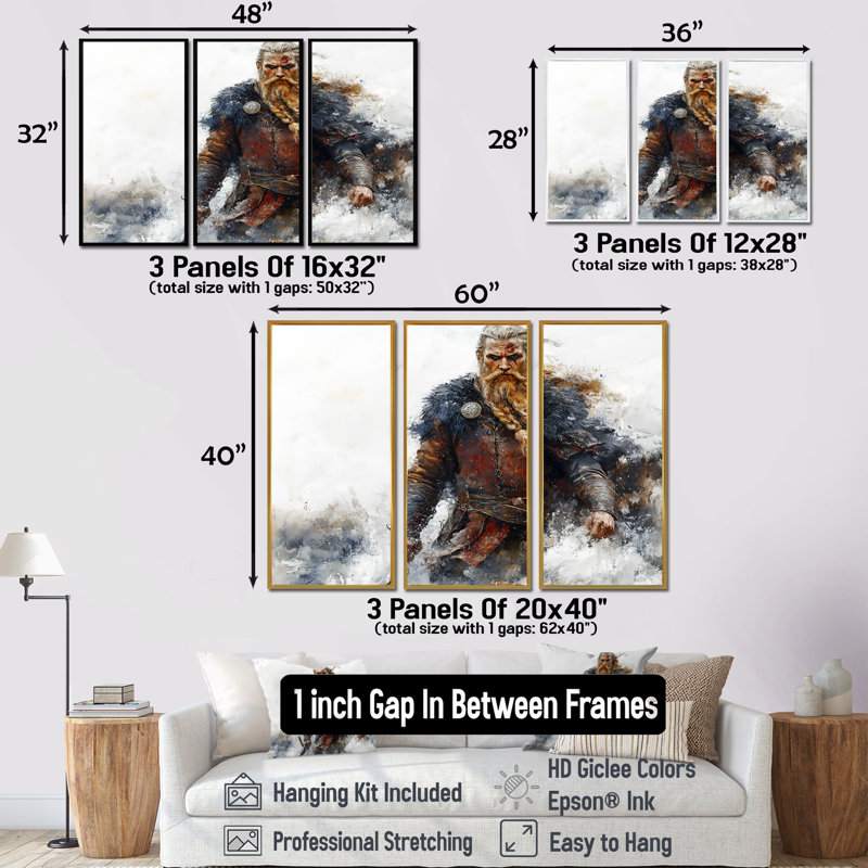 Warrior Red Viking Portrait - Ensemble de décorations murales Warrior Viking, H 28 po x l 36 po x P 1 po