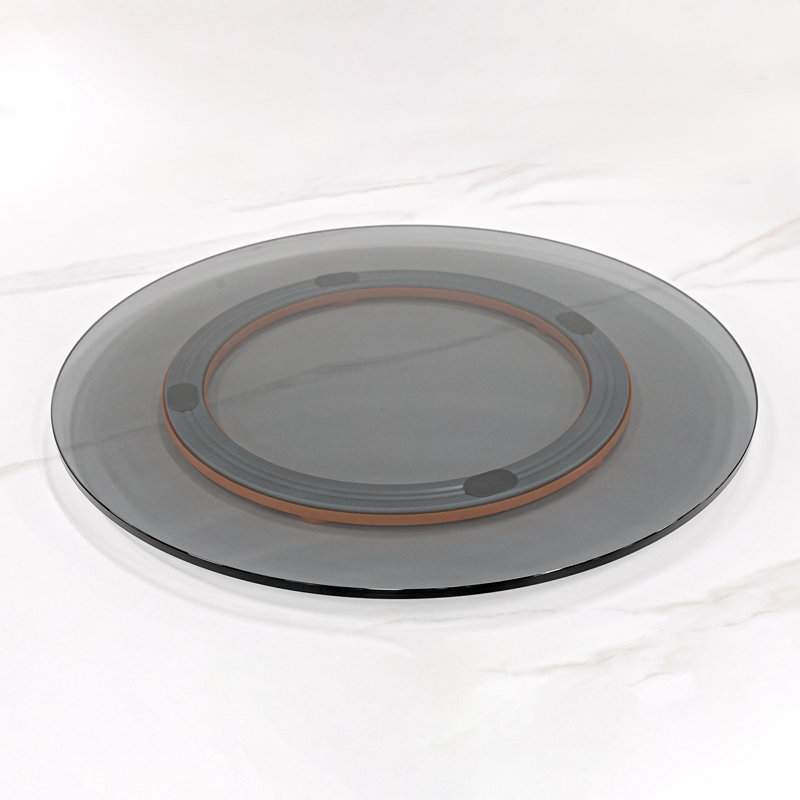 Plateau tournant sandwich en verre trempé, H 0,47 po x l 31,5 po x P 31,5 po, Gris