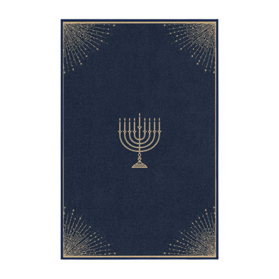 Machine Washable Balbo Hanukkah Modern & Contemporary Abstract Rug in Gray – Navy Binding