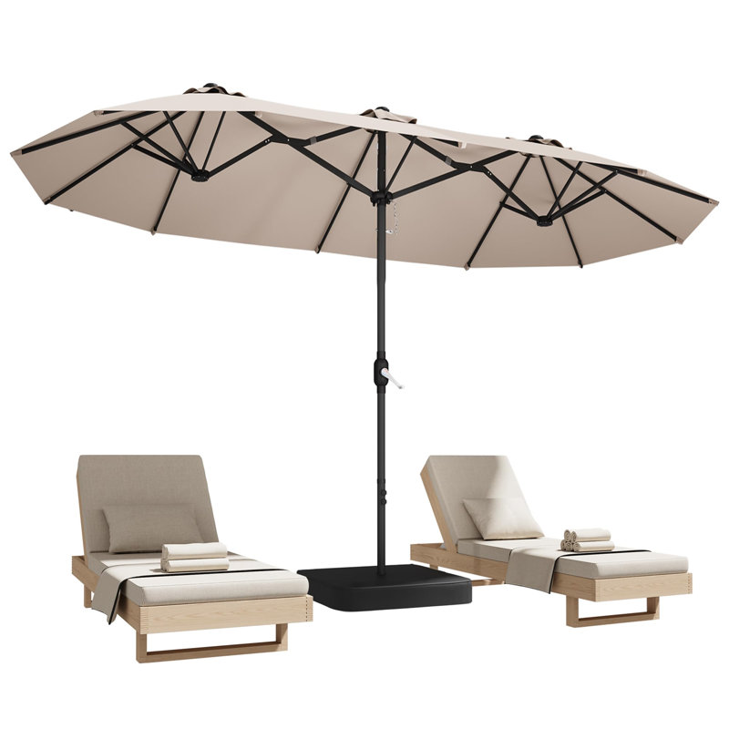 Parasol de patio avec base, manivelle, 15 pi, 2 niveaux, (beige), Beige