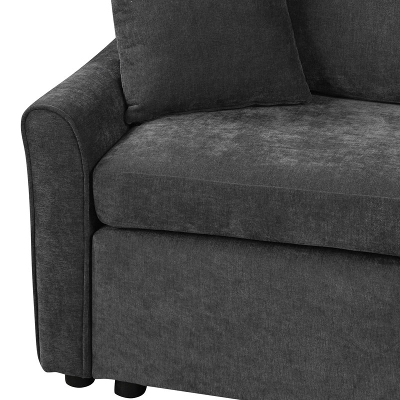 124.8"L-Shaped Sofa Convertible Sofa Bed Pull Out Sofa Sleeper With Two Back Pillows, Two Usb Ports And Two Power Sockets For Living Room, Gray (Old Sku:Sg000890aae)