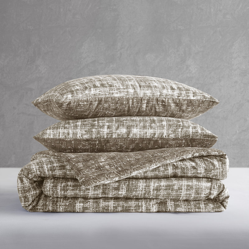 Maca Textured Print Reversible Duvet Set, Full/Queen Duvet Cover + 2 Standard Shams, Taupe