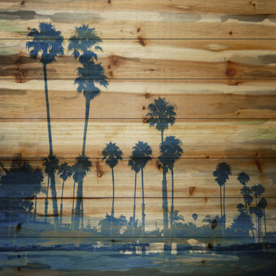 «Blue Palms» par Parvez Taj, reproduction d'art sur bois de pin naturel
