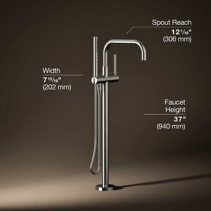 Purist® Floor-Mount Bath Filler Trim with Handshower, Vibrant Polished Nickel