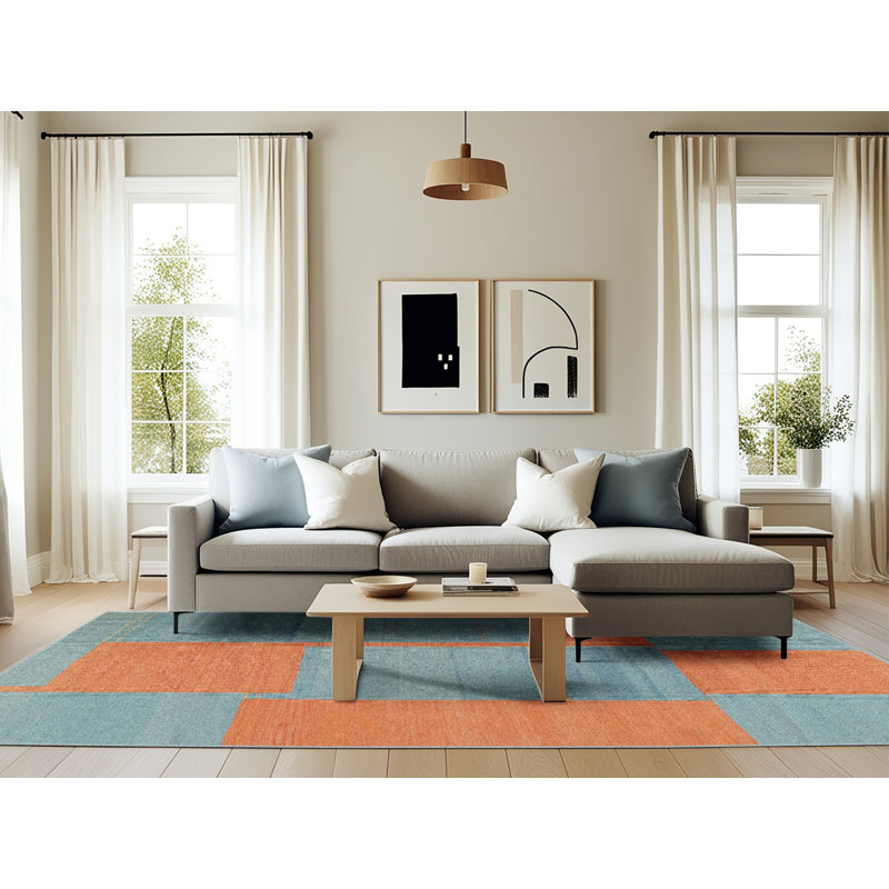 Tapis orange / bleu Adaleine, Rectangle 6 pi x 9 pi