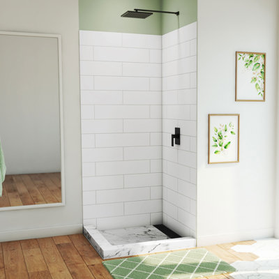 DreamLine DreamStone 36 in. D x 36 in. W x 84 in. H Corner Shower Wall Kit in White Modern Subway