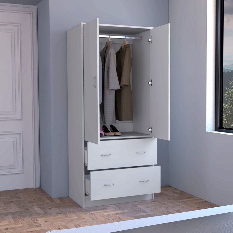 Armoire 2 portes 2 tiroirs pour la maison, Blanc
