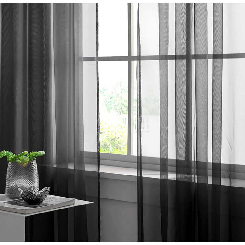 Ensemble de rideaux transparents avec passe-tringle 90 po (2 panneaux), Noir