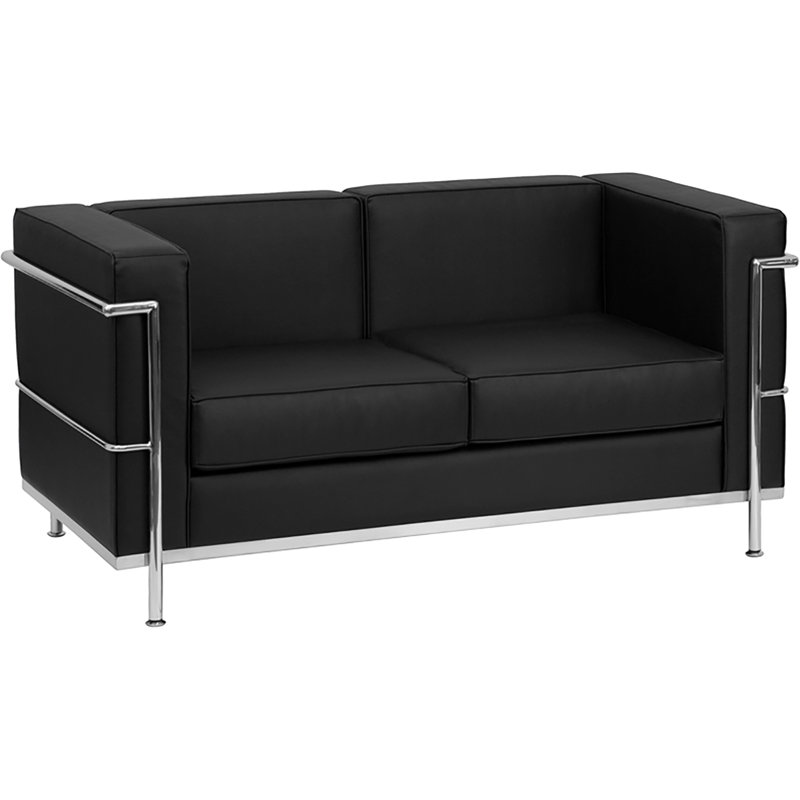 Causeuse à accoudoirs carrés 52" Janes, Similicuir noir