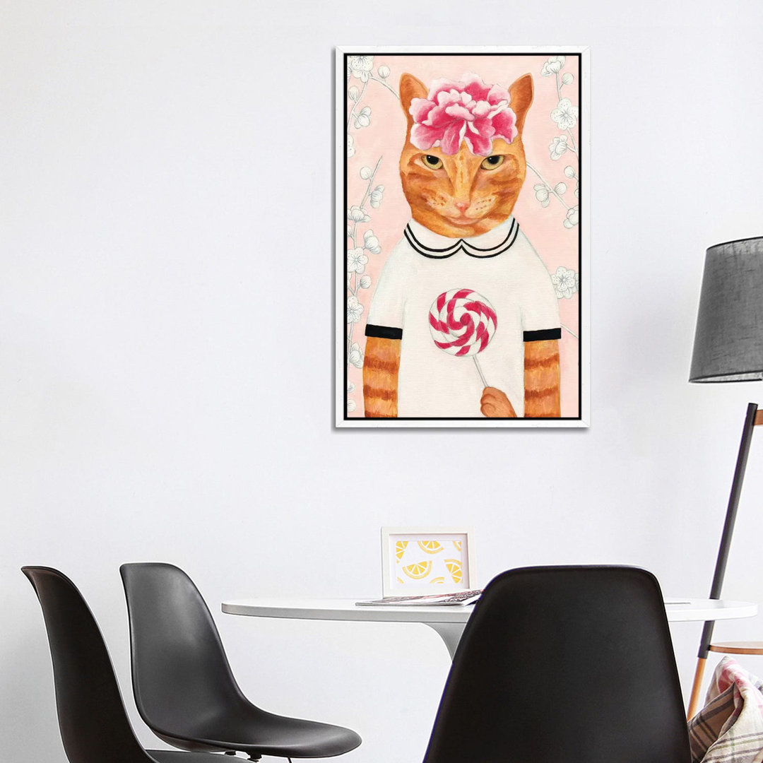 Katze mit Lollypop von Sally B - Galerie-verpackte Leinwand Giclée auf Leinwand