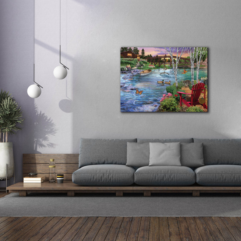 " Bridge Fishing " by Bigelow Illustrations, 40" H x 54" W x 1.5" D