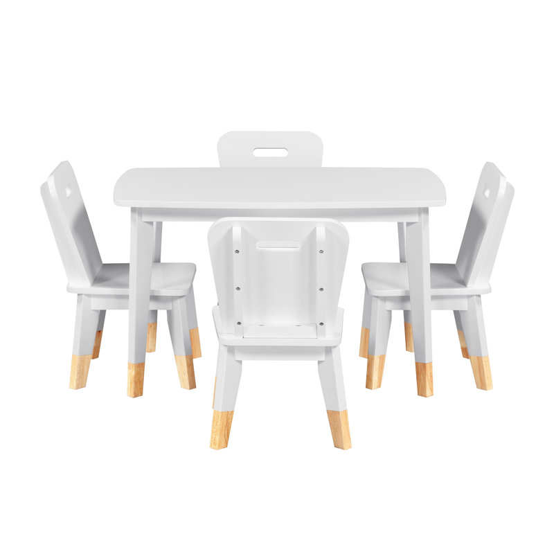Ensemble 5 pièces de table et chaises pour enfant avec structure en bois robuste à finition blanche, Blanc