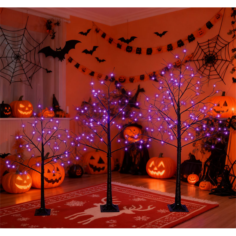 Arbre d'Halloween 3 lumières avec lumières mauves