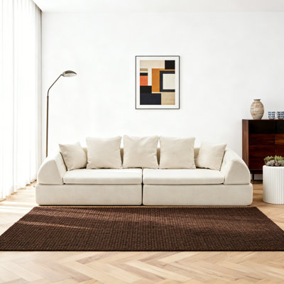 Modern Cloud Modular Sectional Sofa, Compression Couch with Ottoman and Fluffy Deep Seat, No Assembly Required for Indoor Living Room, Bedroom