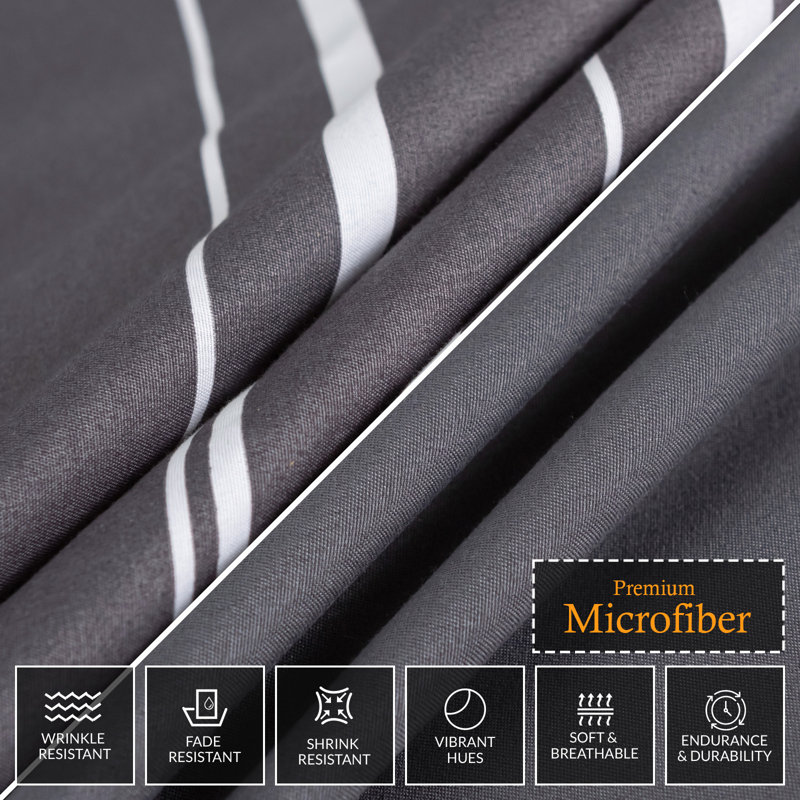 Soft Touch Reversible Duvet Cover Set with Secure Zipper & Corner Ties, Double Duvet Cover + 2 Standard Pillowcases, Charcoal