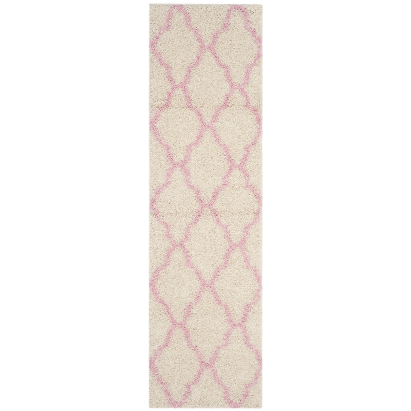 Tapis à poils longs Alonnah, Tapis de couloir 2 pi 3 po x 14 pi, Rose